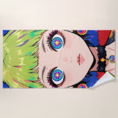 Glitchcore Space Girl With Star Eyes Strandlaken (Voorkant)