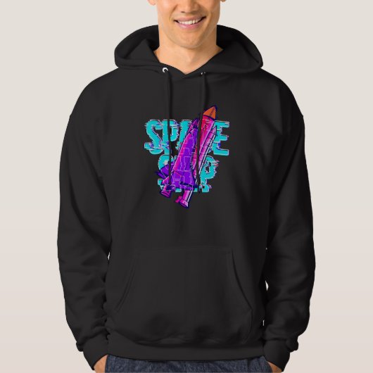 Glitchcore Space Shuttle met tekstruimteschip Hoodie (Voorkant)