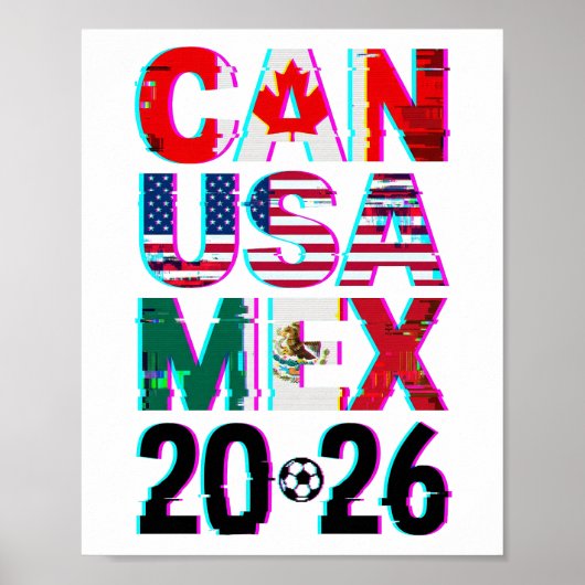 Glitched CAN USA MEX 2026  – World Cup Soccer  Poster (Voorkant)