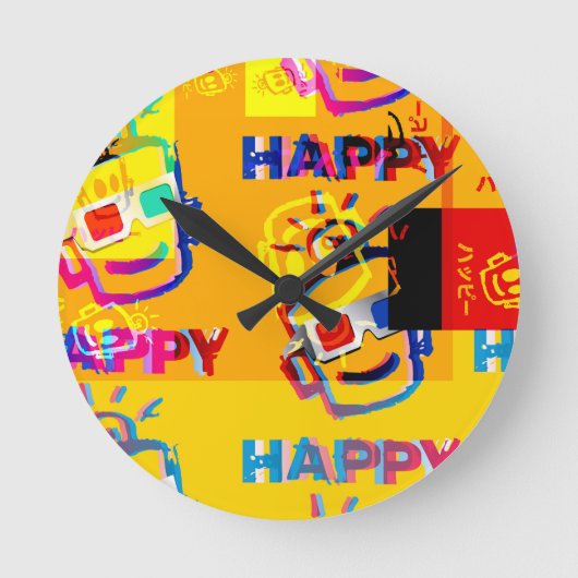 GLITCHED HAPPY Kussen Ronde Klok (Voorkant)