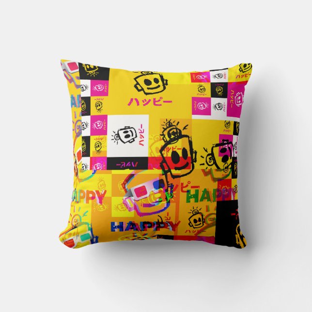 GLITCHED HAPPY Pillow Kussen (Voorkant)