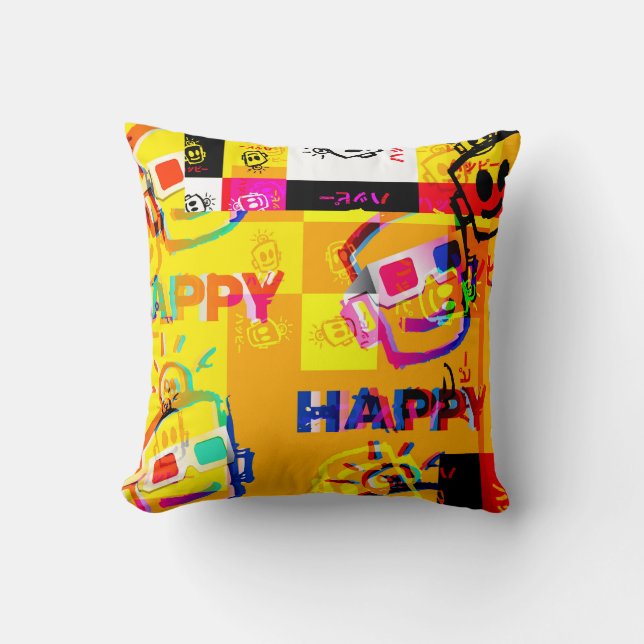 GLITCHED HAPPY Pillow Kussen (Voorkant)