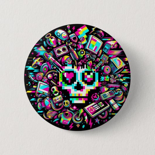 Glitched Out Skull - Hart Oog Ronde Button 5,7 Cm (Voorkant)