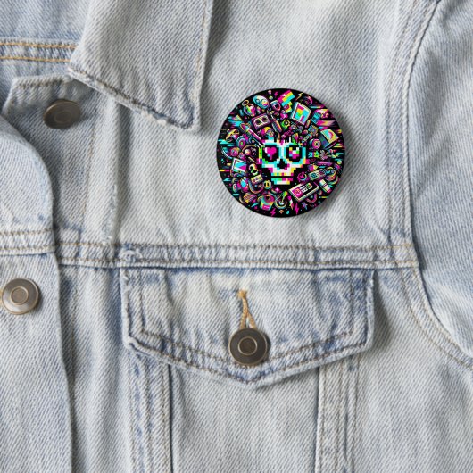 Glitched Out Skull - Hart Oog Ronde Button 5,7 Cm (In situ)