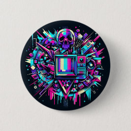 Glitched Out Skull - SMPTE Ronde Button 5,7 Cm