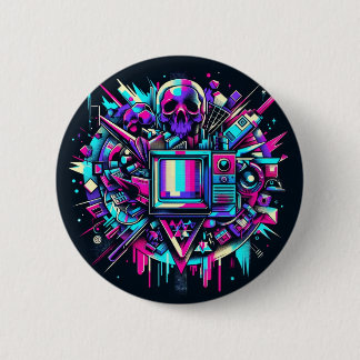 Glitched Out Skull - SMPTE Ronde Button 5,7 Cm