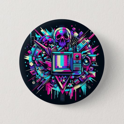 Glitched Out Skull - SMPTE Ronde Button 5,7 Cm (Voorkant)