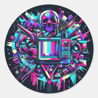 Glitched Out Skull - SMPTE Ronde Sticker