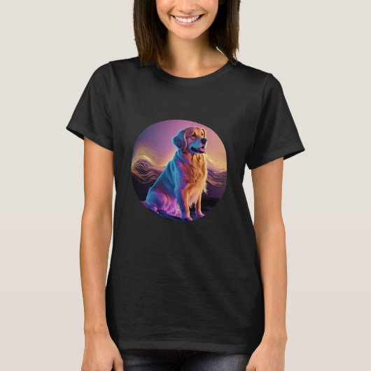 Glitched Out Synthwave Golden Retriever Aesthetic T-shirt (Voorkant)