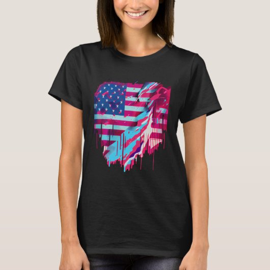 Glitched Vaporwave American Flag T-shirt (Voorkant)