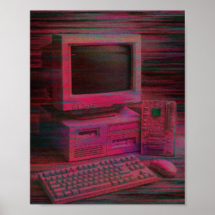 Glitchende Terminal   Vaporwave Techcore Poster