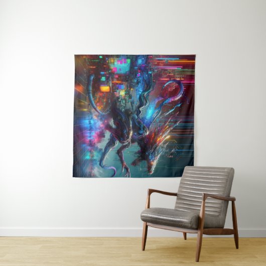 Glitching Creature Emerging from TV-scherm Wandkleed (In Situ (horizontaal))