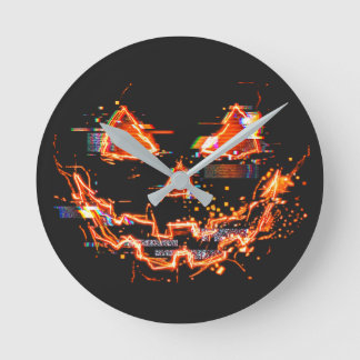 Glitchy Neon Jack O Lantern Cyberpunk Halloween Ronde Klok