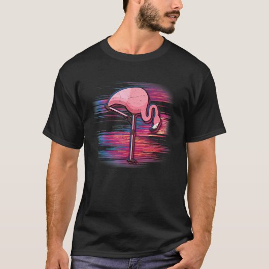 Glitchy Noise Flamingo Vaporwave T-shirt (Voorkant)