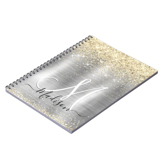 Gliter van smeedbaar metaal zilvergoud notitieboek (Linkerzijde)