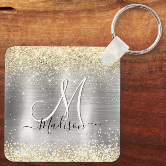 Gliter van smeedbaar metaal zilvergoud sleutelhanger (Achterkant)