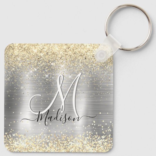 Gliter van smeedbaar metaal zilvergoud sleutelhanger (Achterkant)