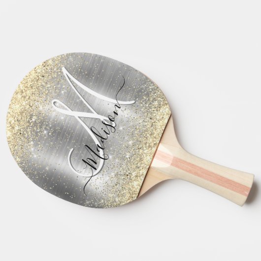 Gliter van smeedbaar metaal zilvergoud tafeltennisbatje (Zijkant)
