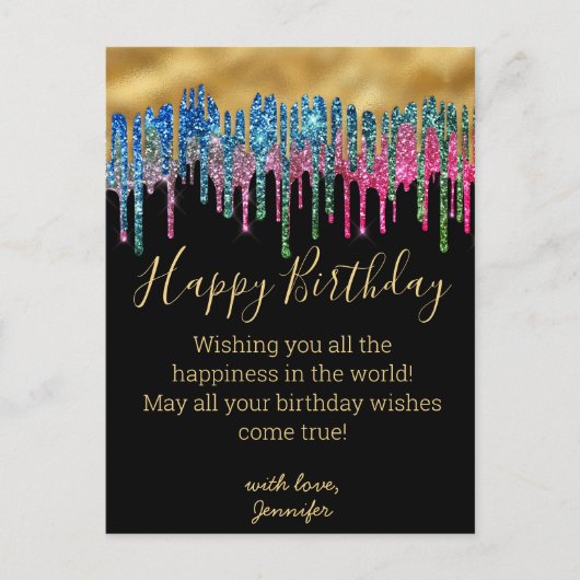 gliters met mooi verjaardagskleurig gouddruppel briefkaart (Voorkant)
