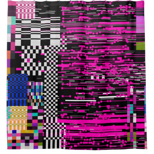 Glitsretro VHS scherm met flikkers en gebroken Douchegordijn (Voorkant)