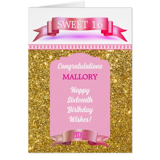 Glitsy! Personalized Sweet 16 Birthday Card (Voorkant)