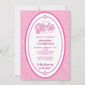 Glitter 11e verjaardag uitnodiging Doll blush roze (Voorkant)