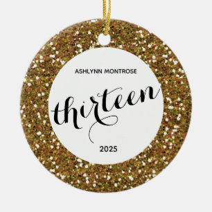 Glitter 13e verjaardag op maat keramisch ornament