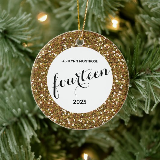 Glitter 14e verjaardag op maat keramisch ornament (Boom)