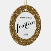 Glitter 14e verjaardag op maat keramisch ornament (Rechts)