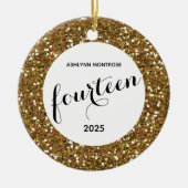Glitter 14e verjaardag op maat keramisch ornament (Voorkant)