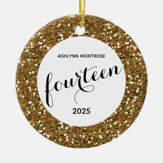 Glitter 14e verjaardag op maat keramisch ornament (Voorkant)