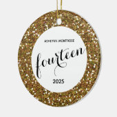 Glitter 14e verjaardag op maat keramisch ornament (Links)