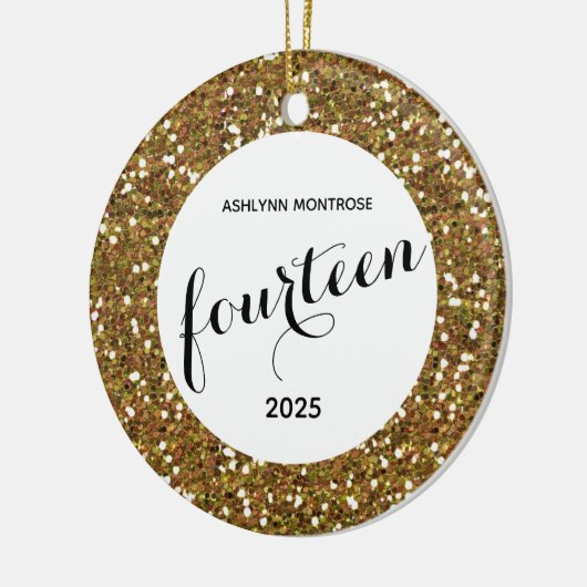 Glitter 14e verjaardag op maat keramisch ornament (Links)