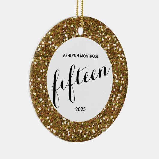 Glitter 15e verjaardag op maat keramisch ornament (Rechts)