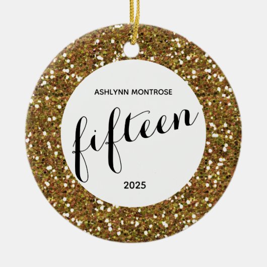 Glitter 15e verjaardag op maat keramisch ornament (Voorkant)