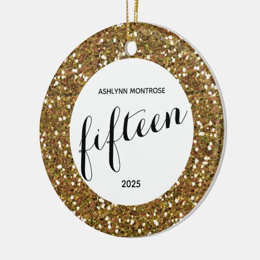 Glitter 15e verjaardag op maat keramisch ornament (Links)