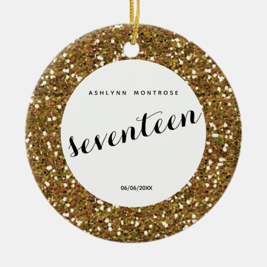 Glitter 17th Birthday, op maat gemaakt Keramisch Ornament (Voorkant)