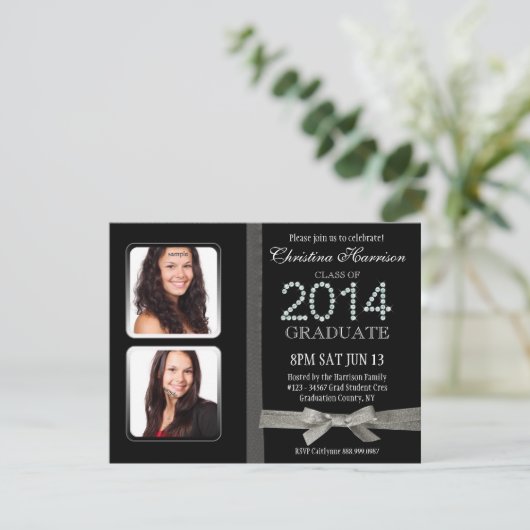 Glitter 2014 Diamond Glam Double Photo Afstuderen Kaart (Staand voorkant)