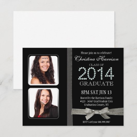 Glitter 2014 Diamond Glam Double Photo Afstuderen Kaart (Voorkant / Achterkant)