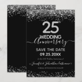 Glitter 25th Wedding Jubileum Uitnodiging (Voorkant / Achterkant)