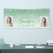 Glitter 2 foto 21st verjaardag groene druppel spandoek (Beurs)