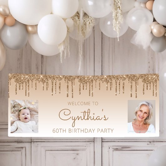 Glitter 2 foto 60th Birthday Gold Dripping Spandoek