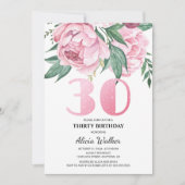 Glitter 30e Pink Peony Bloemige Groene Verjaardag  Kaart (Voorkant)