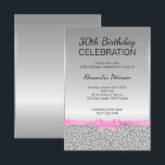 Glitter 30th Birthday Kaart<br><div class="desc">Moderne grijze en witte glitter op een grijze achtergrond en roze lint</div>