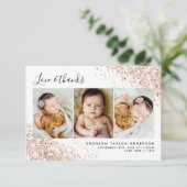 Glitter 3 Foto Collage New Baby Bedankkaart (Staand voorkant)