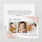 Glitter 3 Foto Collage New Baby Bedankkaart (Voorkant / Achterkant)