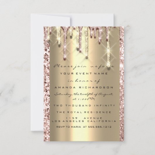 Glitter 3D Drips Roze Bruids Sweet 16de Goud Kaart (Voorkant)