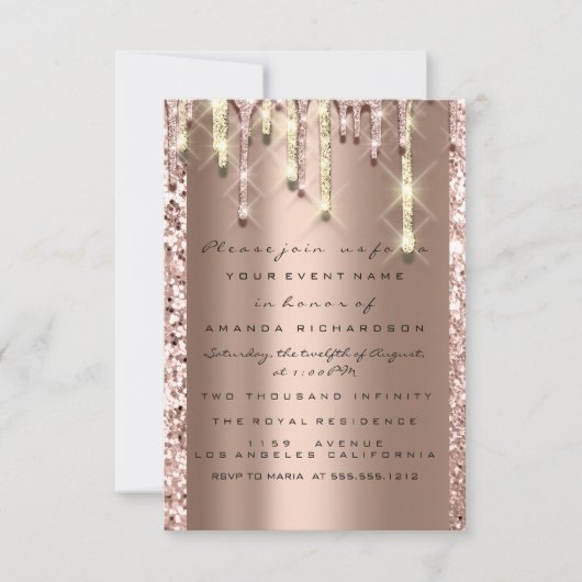 Glitter 3D Druppels Roze Bruids Sweet 16de Fonkele Kaart (Voorkant)