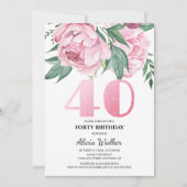 Glitter 40e roze pioen bloemig groen Verjaardag Kaart (Voorkant)