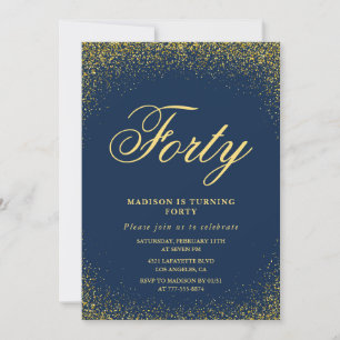 Glitter 40e verjaardagsuitnodigingen Goud Navy Vee Kaart